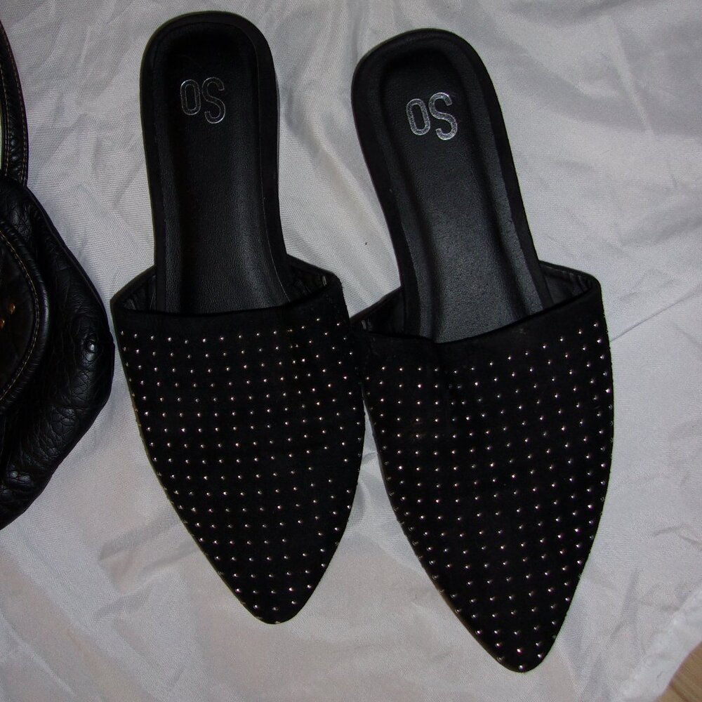 womens size 8 black casual dress flats shoes flat eight slide on